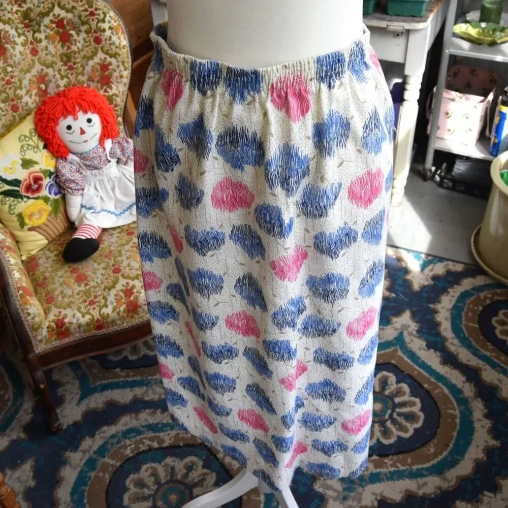 Vintage 80s 90s Central Station Floral Midi Skirt Elastic Waist Cottage L XL